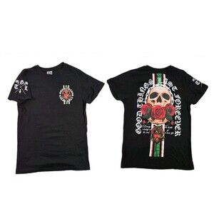 Mens GTL4 Good Things Last Forever Short Sleeve T Shirt Gothic Skull Rose Medium
